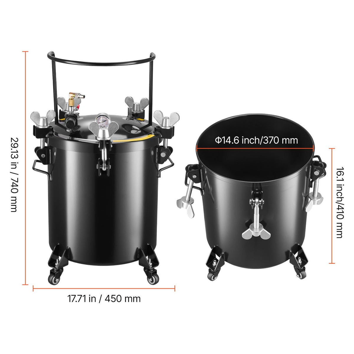 Pressure Pot Paint Tank, 10.6 Gal/40 L Heavy Duty Steel Air Tool Pressure Pot, Spray Paint Pressures Pots with Three Quick-Connect Couplers for Home Use, DIY, Art Creations, Large-Diameter Tank