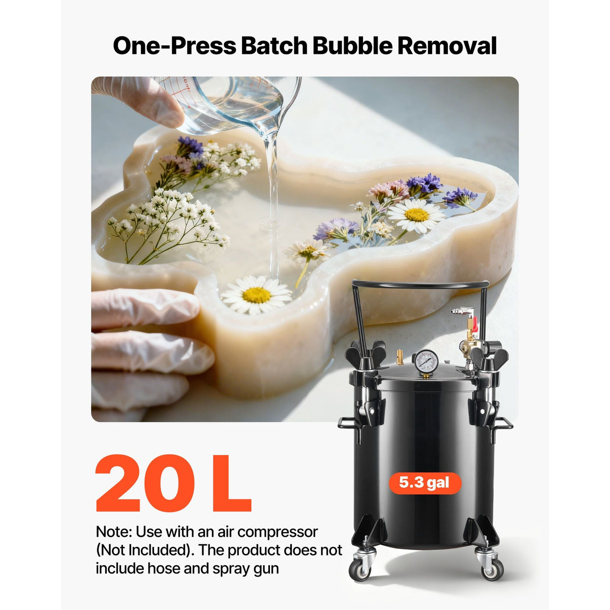Pressure Pot Paint Tank, 5.3 Gal/20 L Heavy Duty Steel Air Tool Pressure Pot, Spray Paint Pressures Pots with Three Quick-Connect Couplers for Home Use, DIY, Art Creations, Large-Diameter Tank