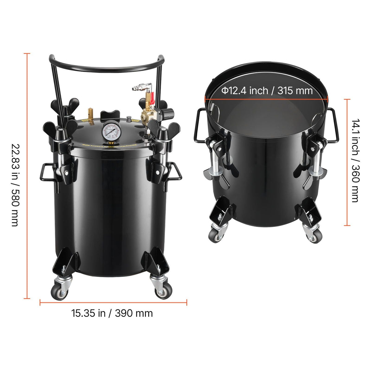 Pressure Pot Paint Tank, 5.3 Gal/20 L Heavy Duty Steel Air Tool Pressure Pot, Spray Paint Pressures Pots with Three Quick-Connect Couplers for Home Use, DIY, Art Creations, Large-Diameter Tank