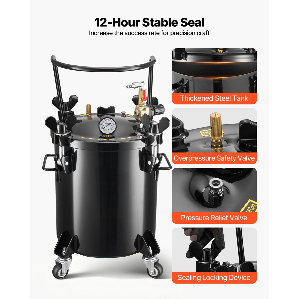 Pressure Pot Paint Tank, 5.3 Gal/20 L Heavy Duty Steel Air Tool Pressure Pot, Spray Paint Pressures Pots with Three Quick-Connect Couplers for Home Use, DIY, Art Creations, Large-Diameter Tank