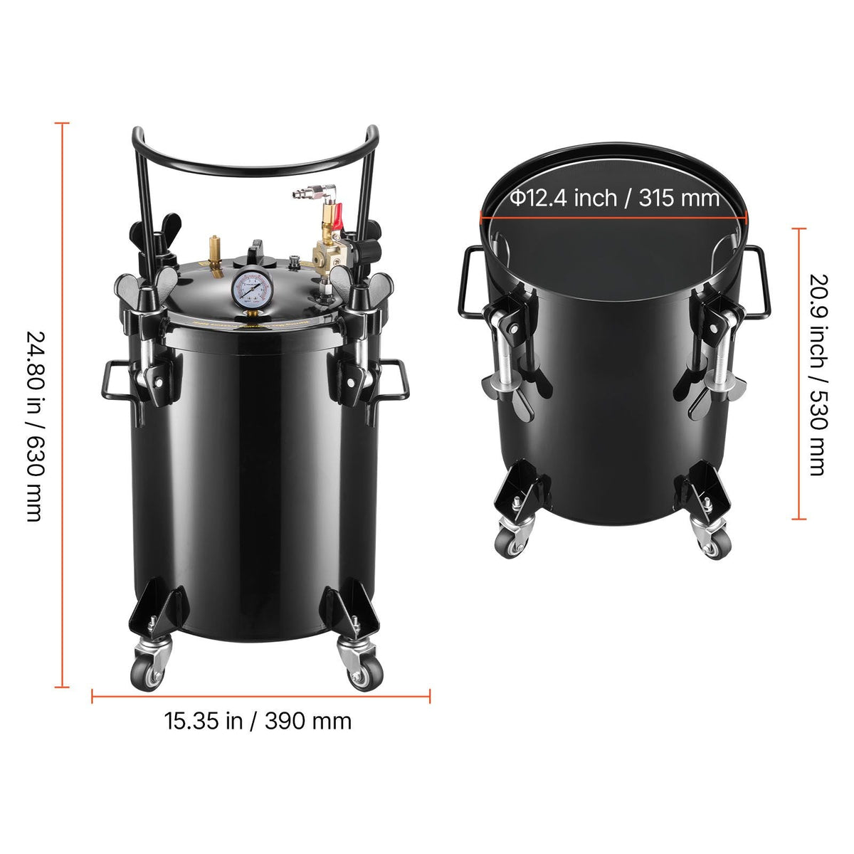 Pressure Pot Paint Tank, 7.9 Gal/30 L Heavy Duty Steel Air Tool Pressure Pot, Spray Paint Pressures Pots with Three Quick-Connect Couplers for Home Use, DIY, Art Creations, Large-Diameter Tank