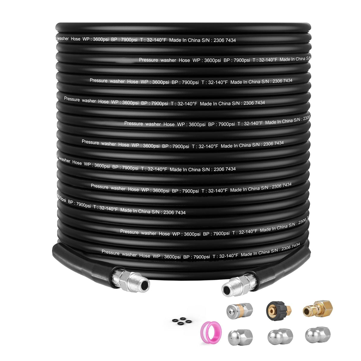 Pressure Washer Hose, 100FT, 1/4" Kink Free Brass Thread Replacement For Most Brand Pressure Washers, 3/4'' Bending Radius, 4200 PSI Heavy Duty Power Washer Extension Spray Nozzle