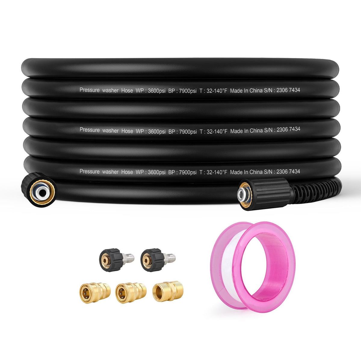 Pressure Washer Hose, 50 FT, 1/4" Kink Free M22-14mm Brass Thread Replacement For Most Brand Pressure Washers, 3/4'' Bending Radius, 3600 PSI Heavy Duty Power Washer Extension Replacement Hose