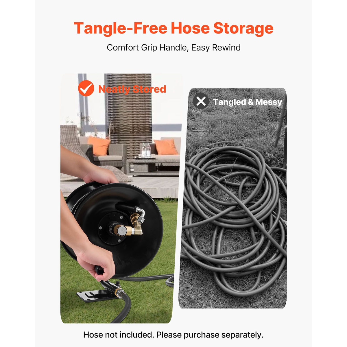 Pressure Washer Hose Reel, 50 ft x 3/8 inch Heavy-Duty Steel Bracket-Mounted Pressure Hose Reel, Wall/Floor/Truck Mount, 4000PSI Max, Manual Power Hand Crank for Car/Floor Washing,Garden