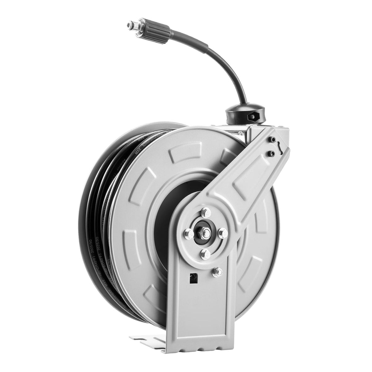 Pressure Washer Hose Reel, 65 ft x 1/4 inch Retractable Power Heavy-Duty Steel Washer Hose Reel, 3200PSI Max, Auto-Rewinding, Flexible Wall/Floor Mounted for Car Washing,Garden,Floor Cleaning