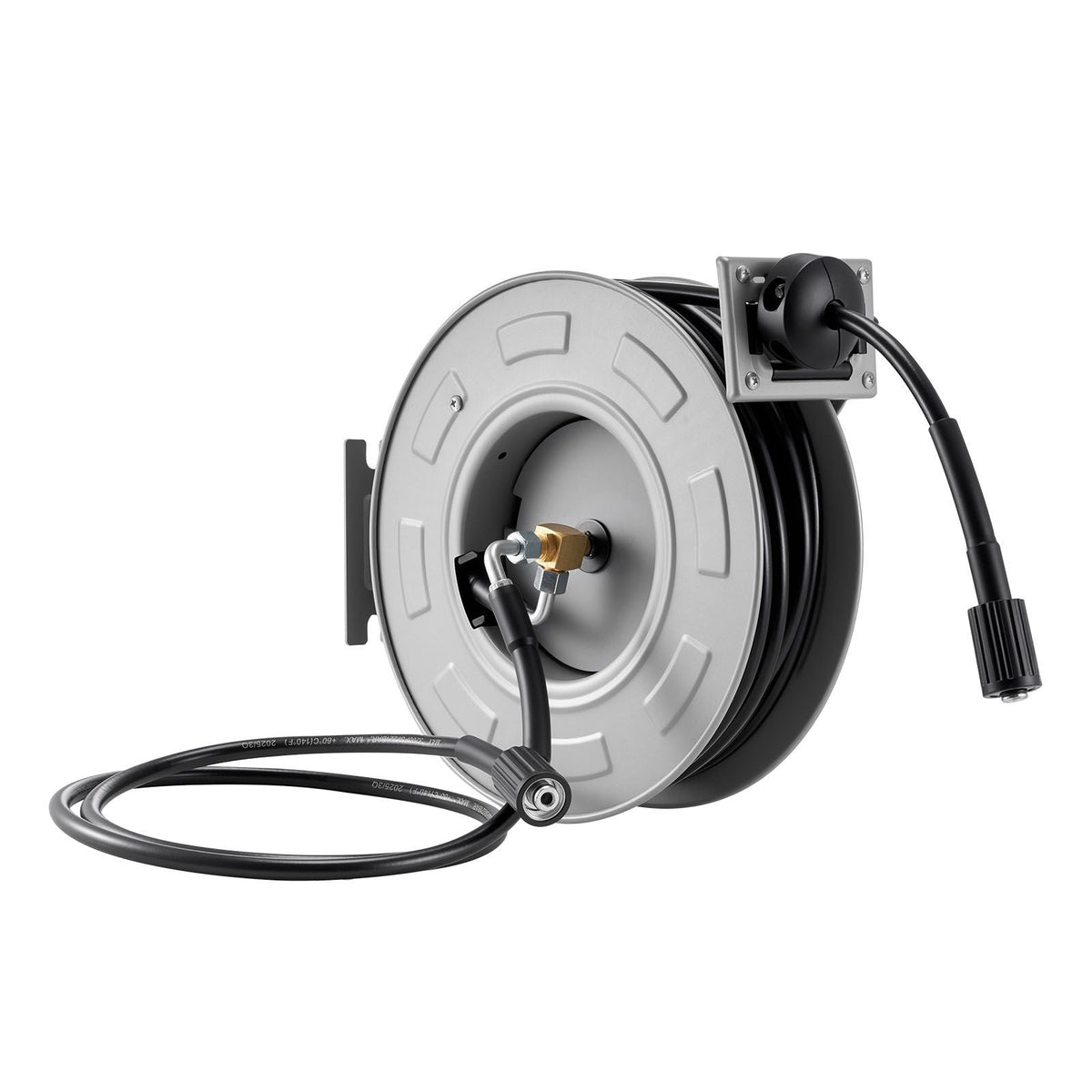Pressure Washer Hose Reel, 65 ft x 1/4 inch Retractable Power Heavy-Duty Steel Washer Hose Reel, 3200PSI Max, Auto-Rewinding, Flexible Wall/Floor Mounted for Car Washing,Garden,Floor Cleaning
