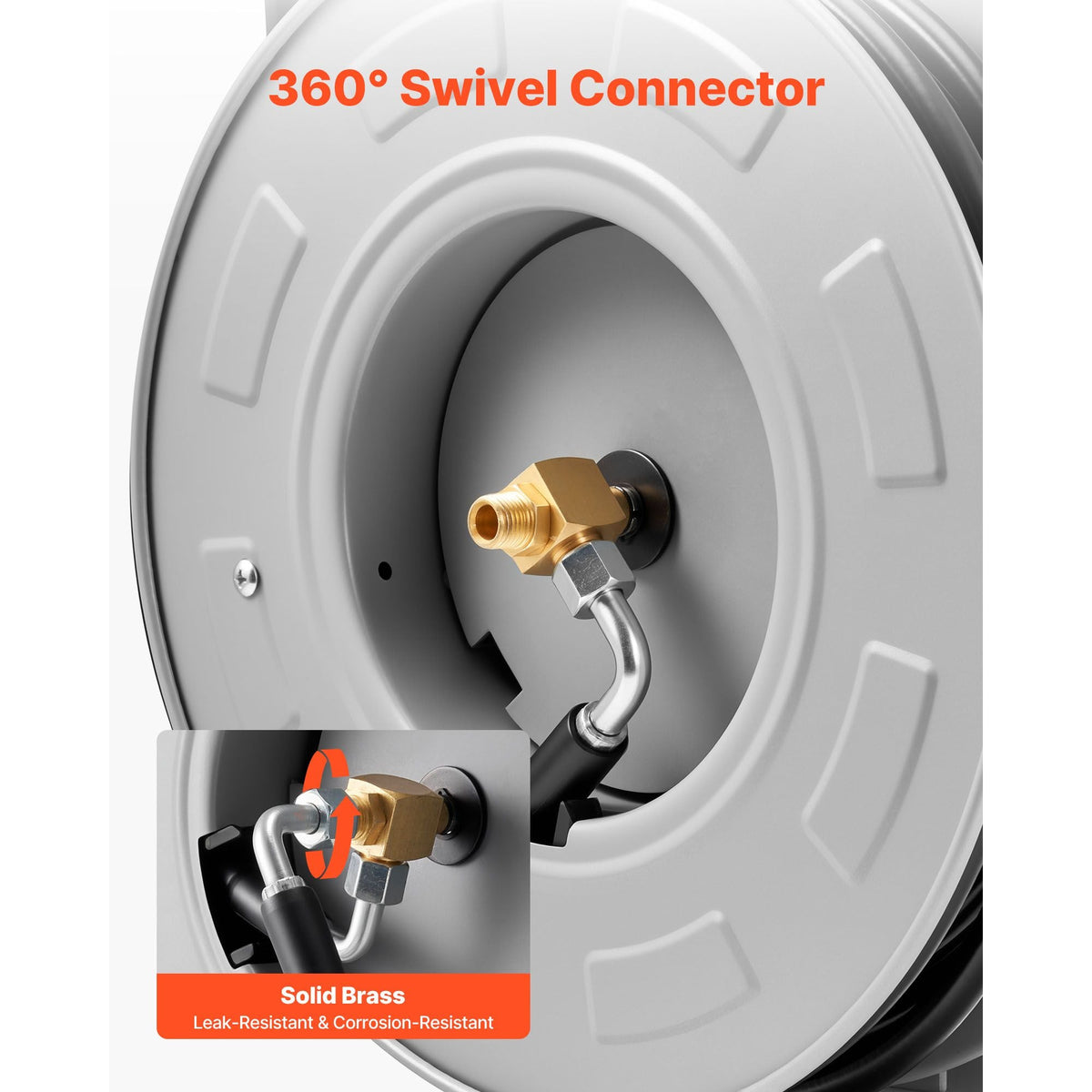 Pressure Washer Hose Reel, 65 ft x 1/4 inch Retractable Power Heavy-Duty Steel Washer Hose Reel, 3200PSI Max, Auto-Rewinding, Flexible Wall/Floor Mounted for Car Washing,Garden,Floor Cleaning