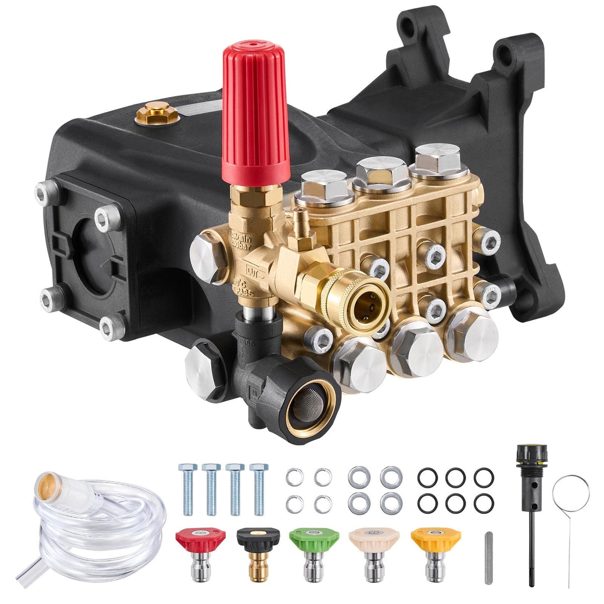 Pressure Washer Pump, 1" Shaft Horizontal Triplex Plunger, 4200 PSI, 4.2GPM, Replacement Power Washer Pumps Kit with 5 Nozzles, Compatible with Simpson MorFlex 40224, 40225, 40226, Santoprene
