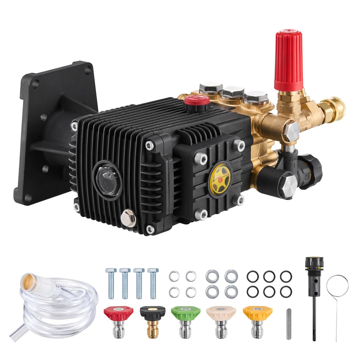 Pressure Washer Pump, 1" Shaft Horizontal Triplex Plunger, 4400 PSI, 4.4GPM, Replacement Power Washer Pumps Kit with 5 Nozzles, Compatible with Simpson MorFlex 40224, 40225, 40226, Santoprene
