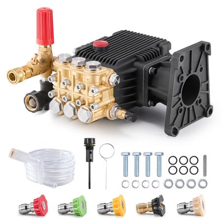 Pressure Washer Pump, 1" Shaft Horizontal Triplex Plunger, 4400 PSI, 4.4GPM, Replacement Power Washer Pumps Kit with 5 Nozzles, Compatible with Simpson MorFlex 40224, 40225, 40226, Santoprene