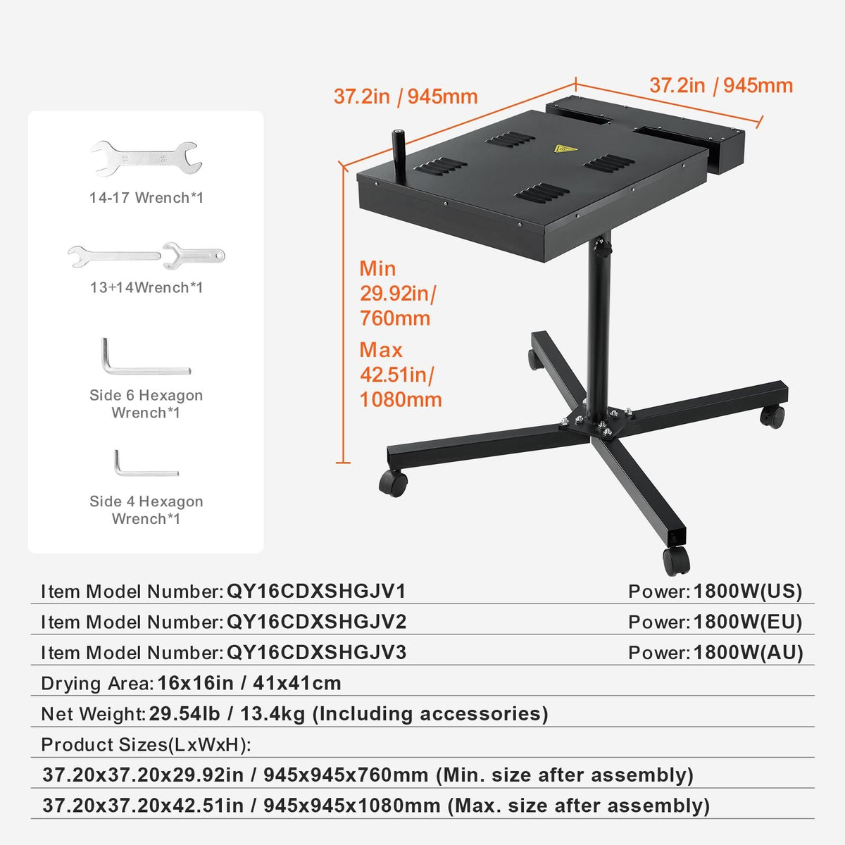 Pro Flash Dryer 16x16 inch, Upgrade 1800W Electrical Control Box Flash Dryer for Screen Printing Machine with Height Adjustable Stand, 360° Rotation, X-Shaped Base, Steel T-Shirt Curing Machine