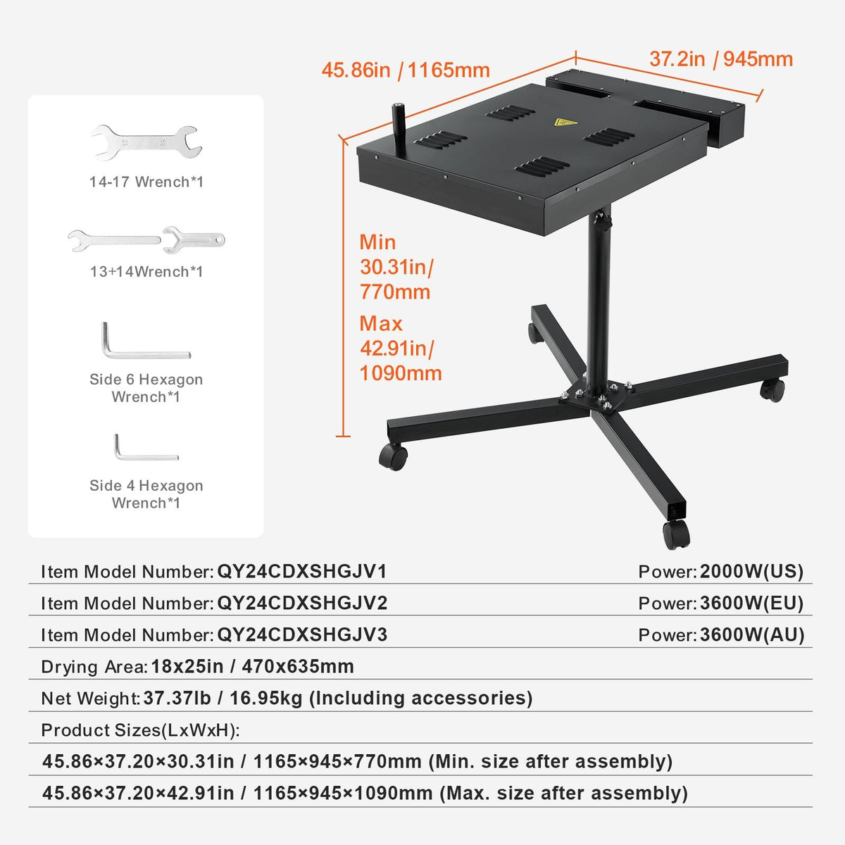Pro Flash Dryer 18x25 inch, Upgrade 2000W Electrical Control Box Flash Dryer for Screen Printing Machine with Height Adjustable Stand, 360° Rotation, X-Shaped Base, Steel T-Shirt Curing Machine