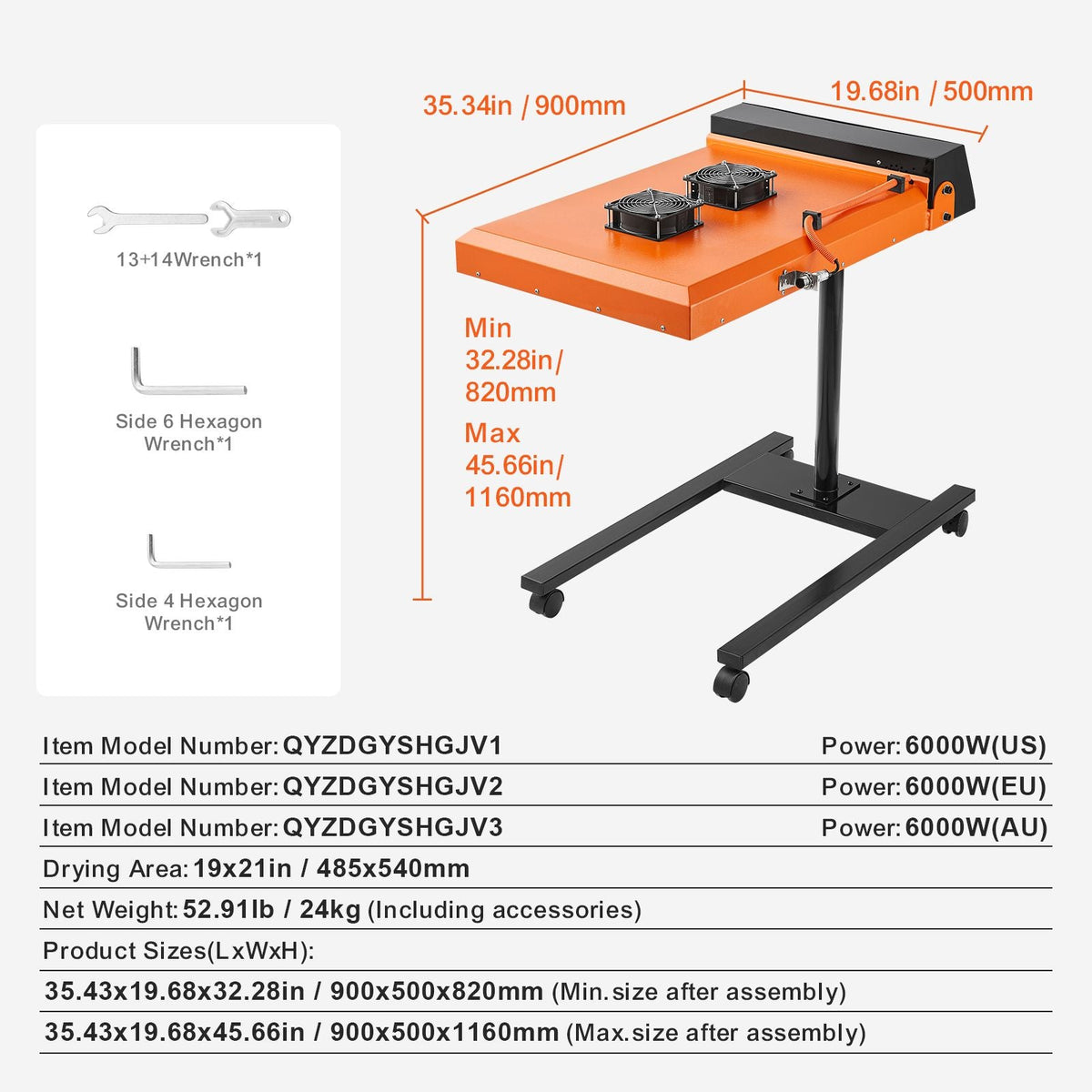 Pro Flash Dryer 19 x 21 inch, Upgrade 6000W Automatic Infrared IR Flash Dryer Dual Fan for Screen Printing Machine, Silk Screen Dryer with Sensor, Height Adjustable