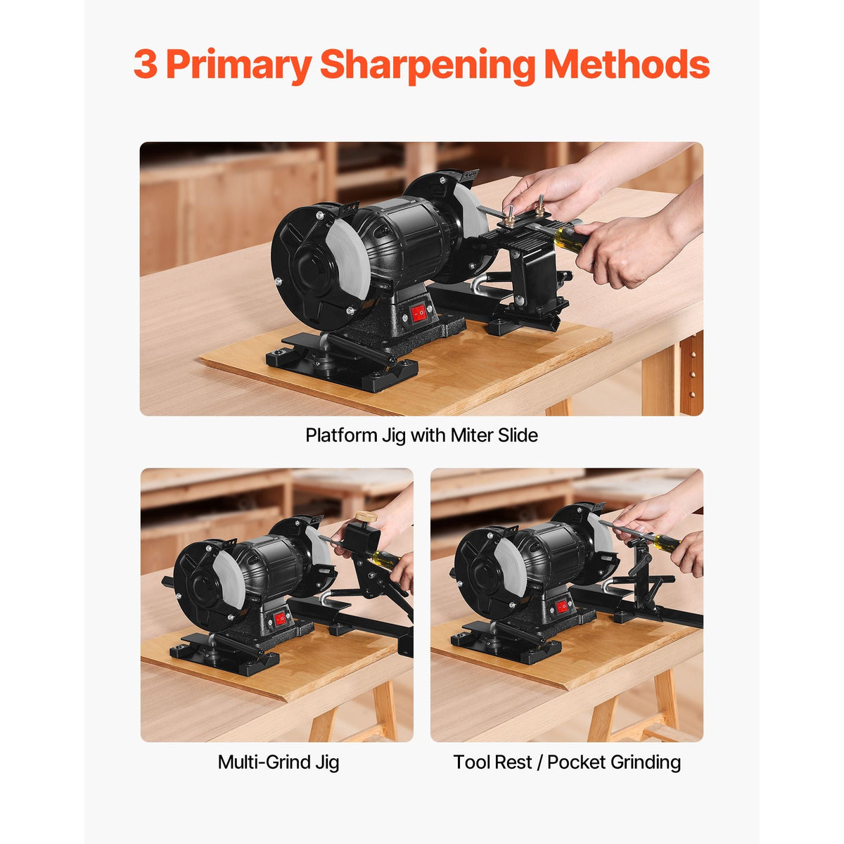 Pro Grind Sharpening System, Multi-Grind Sharpening Jig for 6" & 8" Bench Grinder - with Platform Jig, Tool Rest Bar, Setup Block, Miter Slide, Micro Bevel Block, for Chisels Woodturning Tools