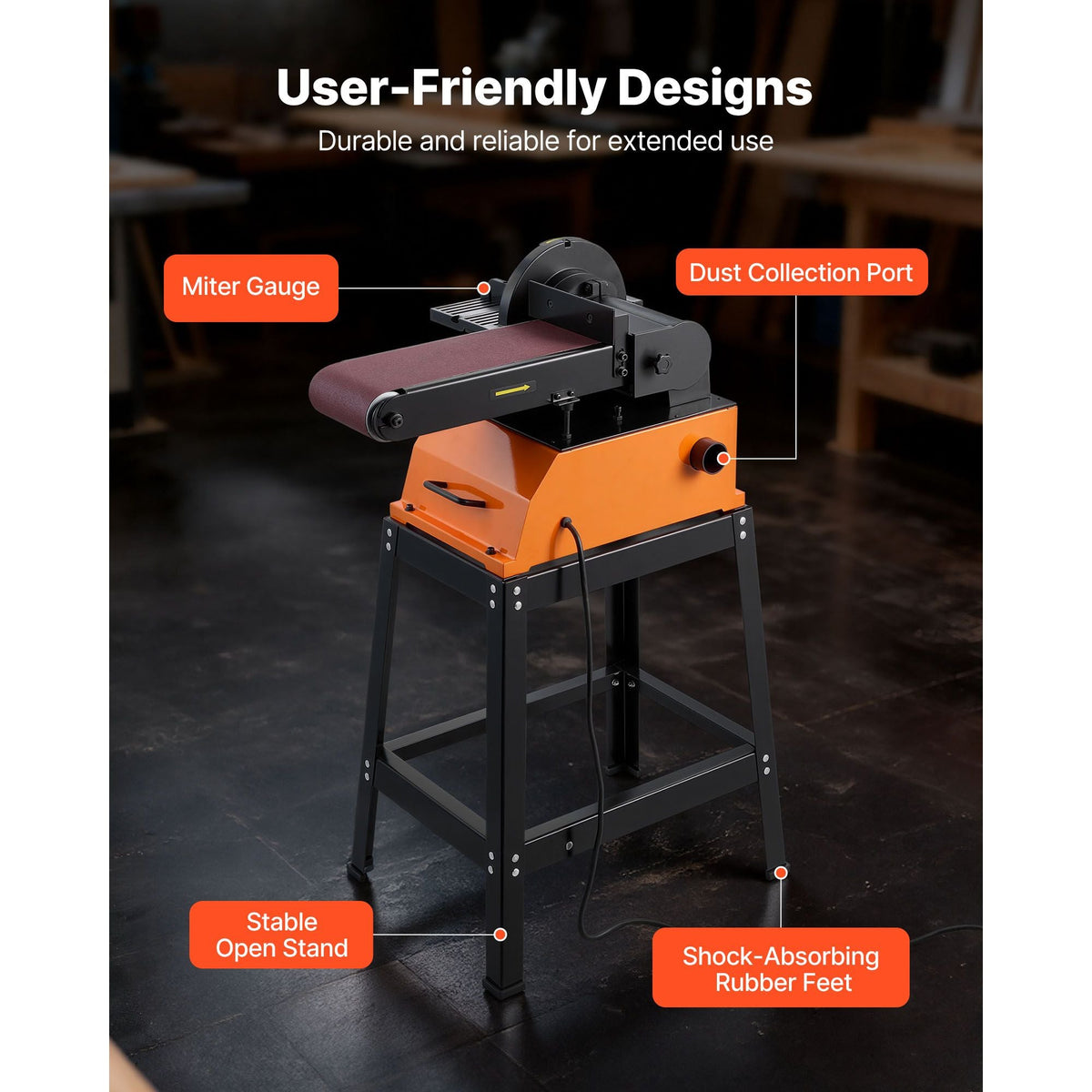 Professional Belt Sander with Stand, 9" Disc & 6" x 48" Belt Sander Combo, 800W Sanding Machine with 0 - 45° Adjustable Worktable for Woodworking, Furniture Refinishing, Knife Sharpening