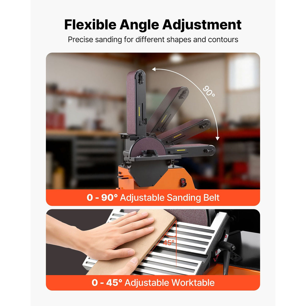 Professional Belt Sander with Stand, 9" Disc & 6" x 48" Belt Sander Combo, 800W Sanding Machine with 0 - 45° Adjustable Worktable for Woodworking, Furniture Refinishing, Knife Sharpening