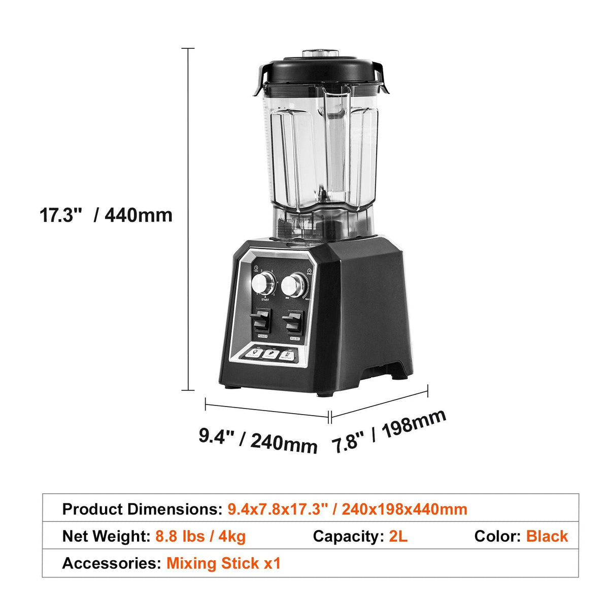 Professional Blender, Commercial Countertop Blenders, 68 oz Plastic Jar Blender Combo, Stainless Steel 3 Functions Blender, for Frozen Drinks, Shakes, Smoothies, Peree, and Crush Ice, Black