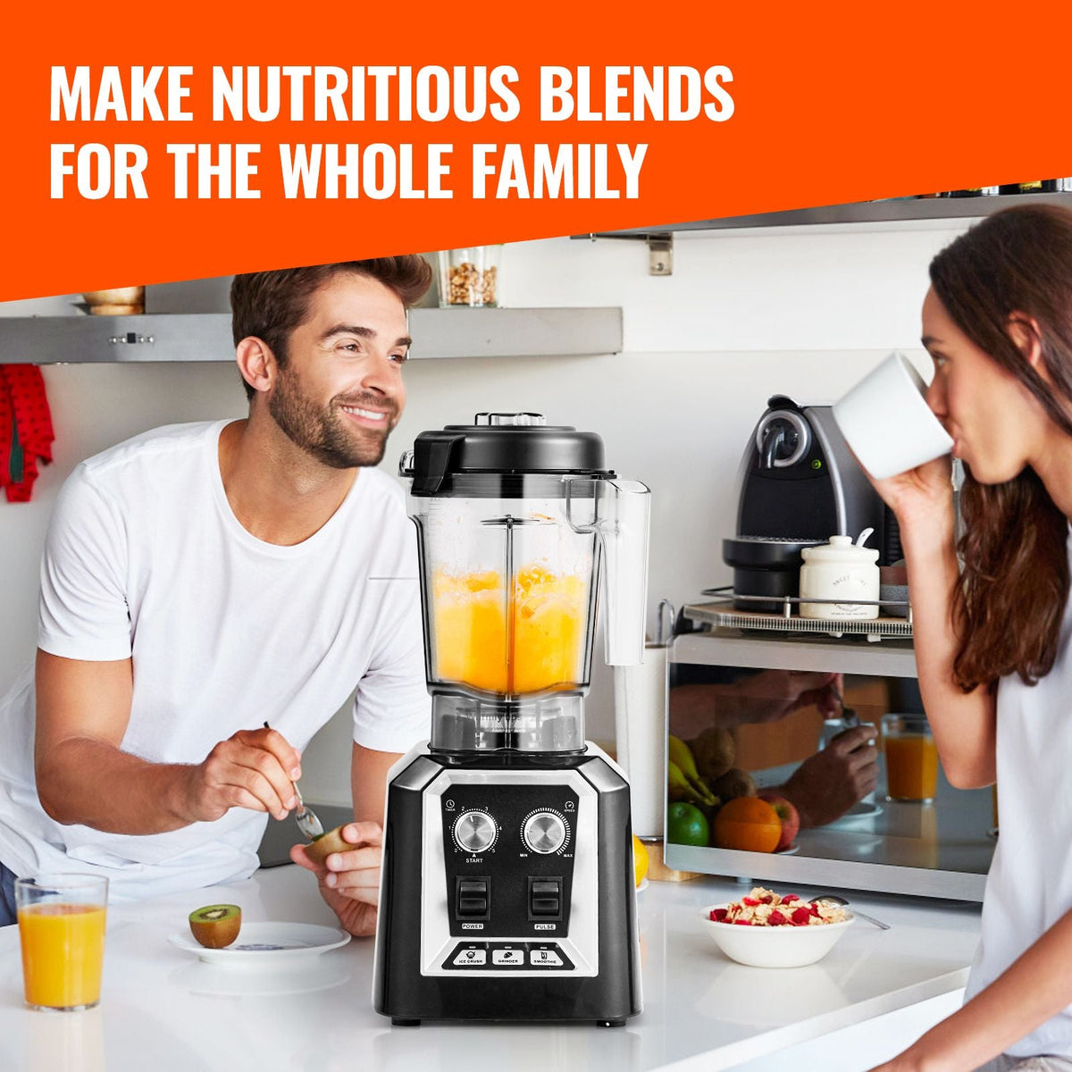 Professional Blender, Commercial Countertop Blenders, 68 oz Plastic Jar Blender Combo, Stainless Steel 3 Functions Blender, for Frozen Drinks, Shakes, Smoothies, Peree, and Crush Ice, Black