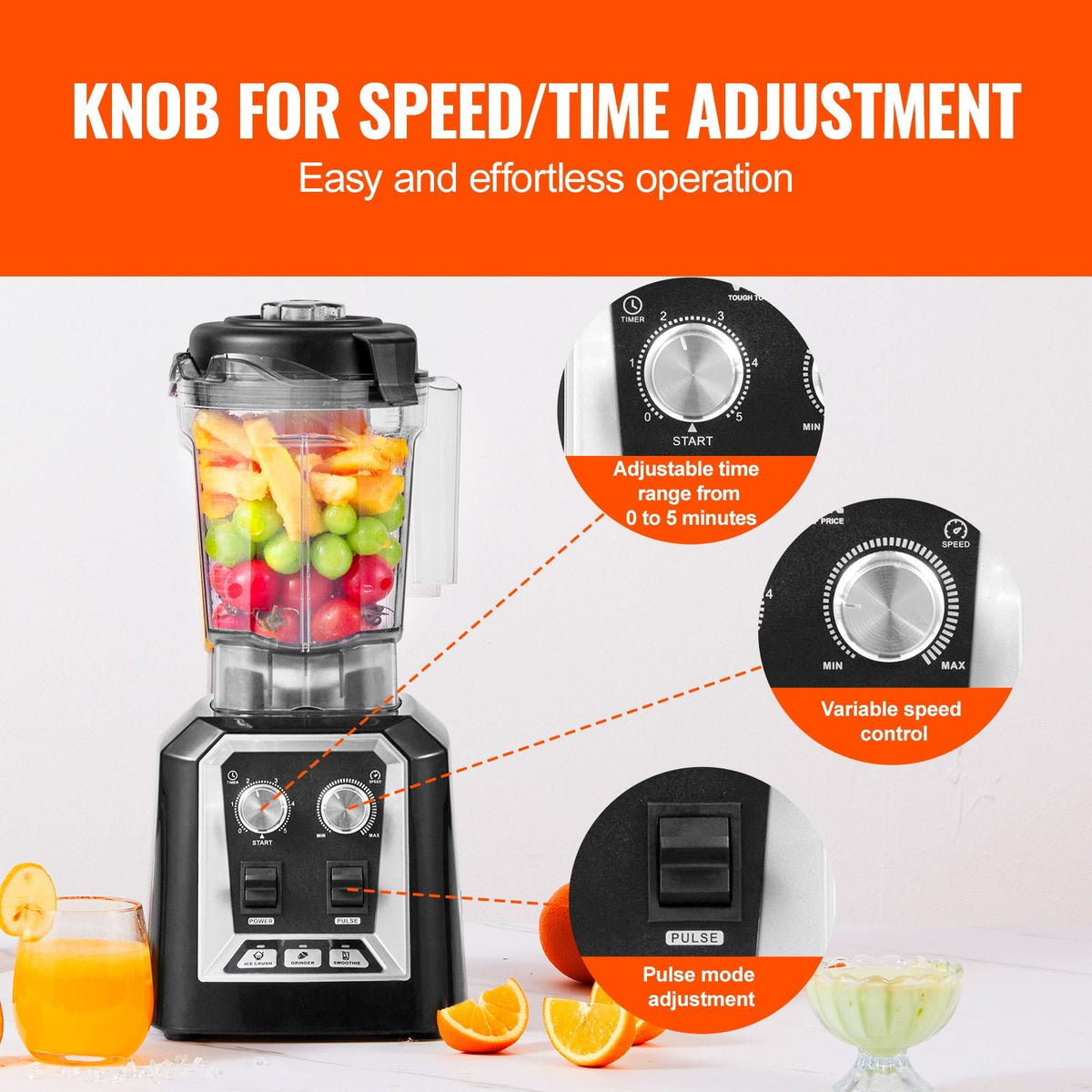 Professional Blender, Commercial Countertop Blenders, 68 oz Plastic Jar Blender Combo, Stainless Steel 3 Functions Blender, for Frozen Drinks, Shakes, Smoothies, Peree, and Crush Ice, Black