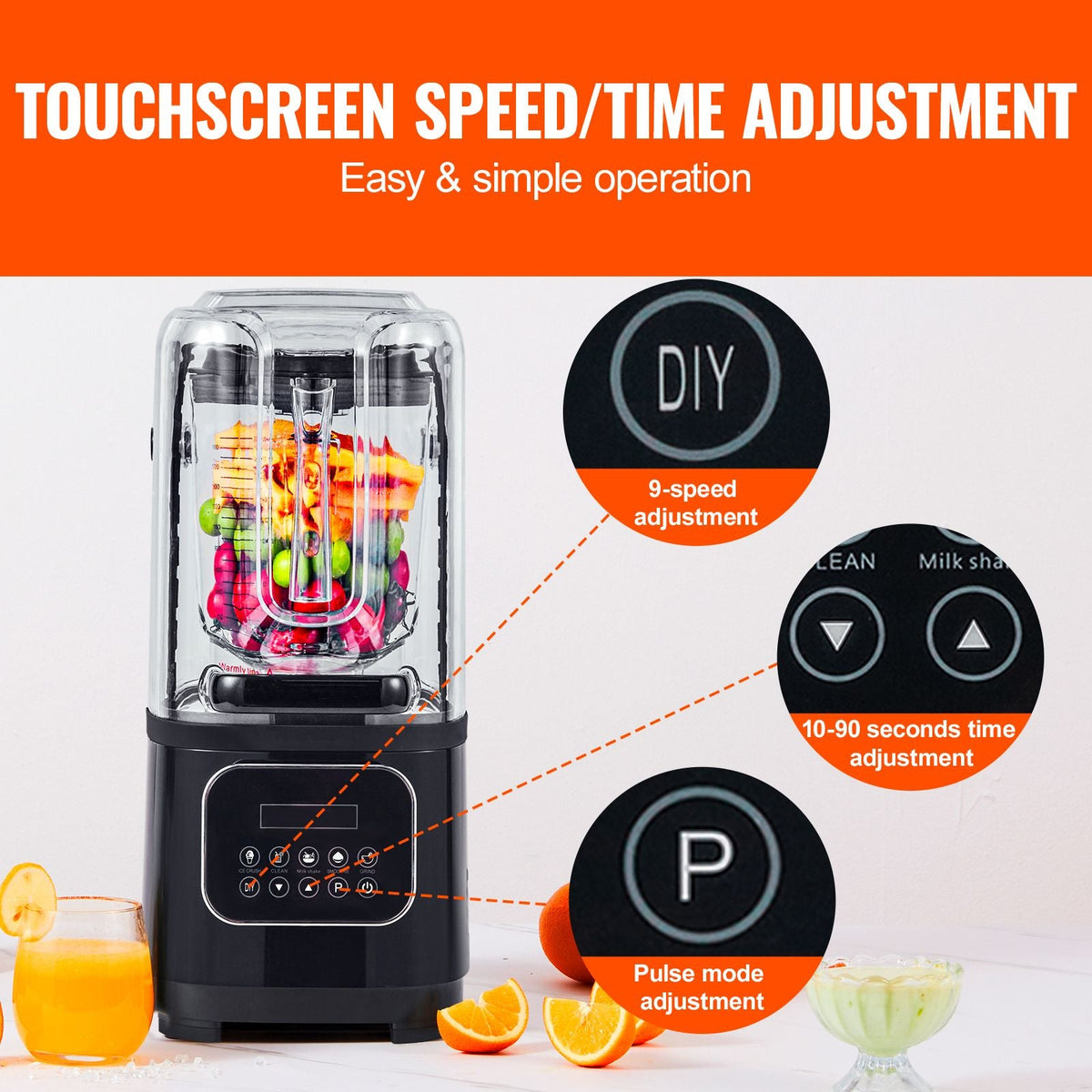 Professional Blender with Shield, Commercial Countertop Blenders, 68 oz Plastic Jar Blender Combo, Stainless Steel 9 Speed & 5 Functions Blender, for Shakes, Smoothies, Peree, and Crush Ice