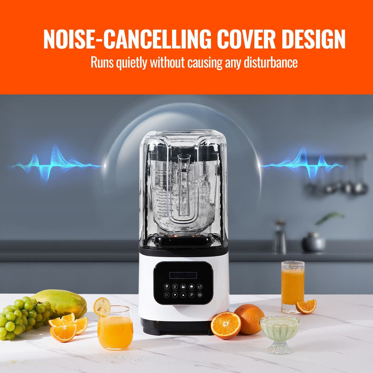 Professional Blender with Shield, Commercial Countertop Blenders, 68 oz Plastic Jar Blender Combo, Stainless Steel 9 Speed & 5 Functions Blender, for Shakes, Smoothies, Peree, White
