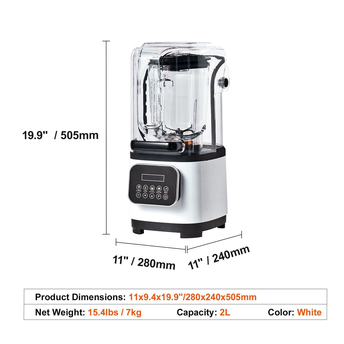 Professional Blender with Shield, Commercial Countertop Blenders, 68 oz Plastic Jar Blender Combo, Stainless Steel 9 Speed & 5 Functions Blender, for Shakes, Smoothies, Peree, White