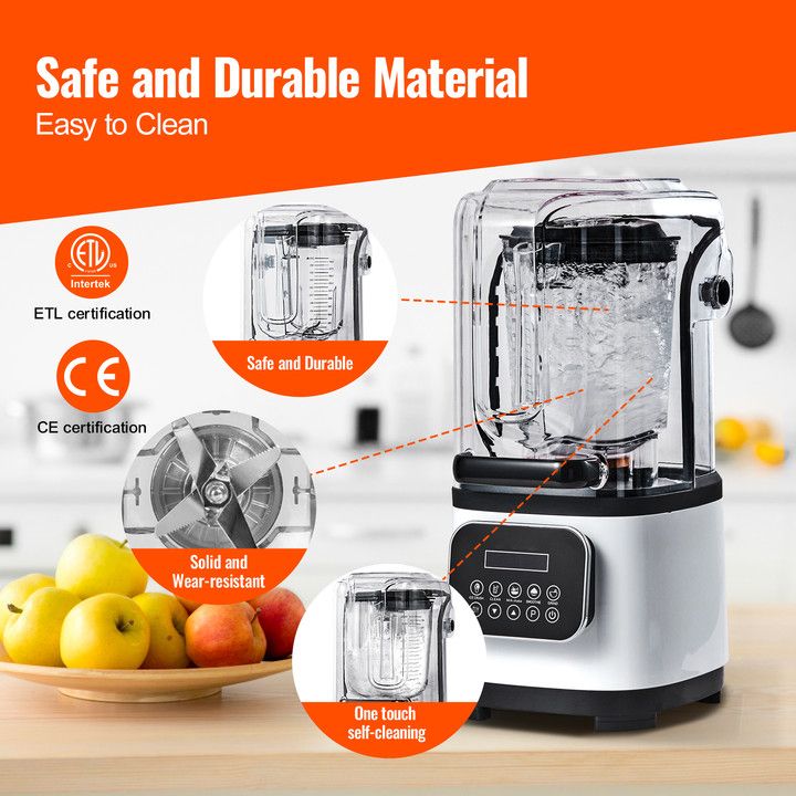 Professional Blender with Shield, Commercial Countertop Blenders, 68 oz Plastic Jar Blender Combo, Stainless Steel 9 Speed & 5 Functions Blender, for Shakes, Smoothies, Peree, White
