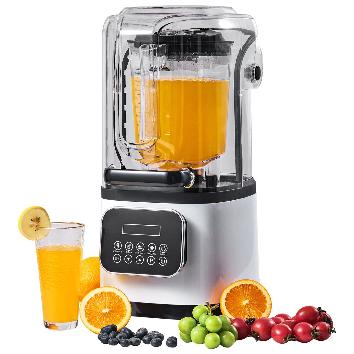 Professional Blender with Shield, Commercial Countertop Blenders, 68 oz Plastic Jar Blender Combo, Stainless Steel 9 Speed & 5 Functions Blender, for Shakes, Smoothies, Peree, White