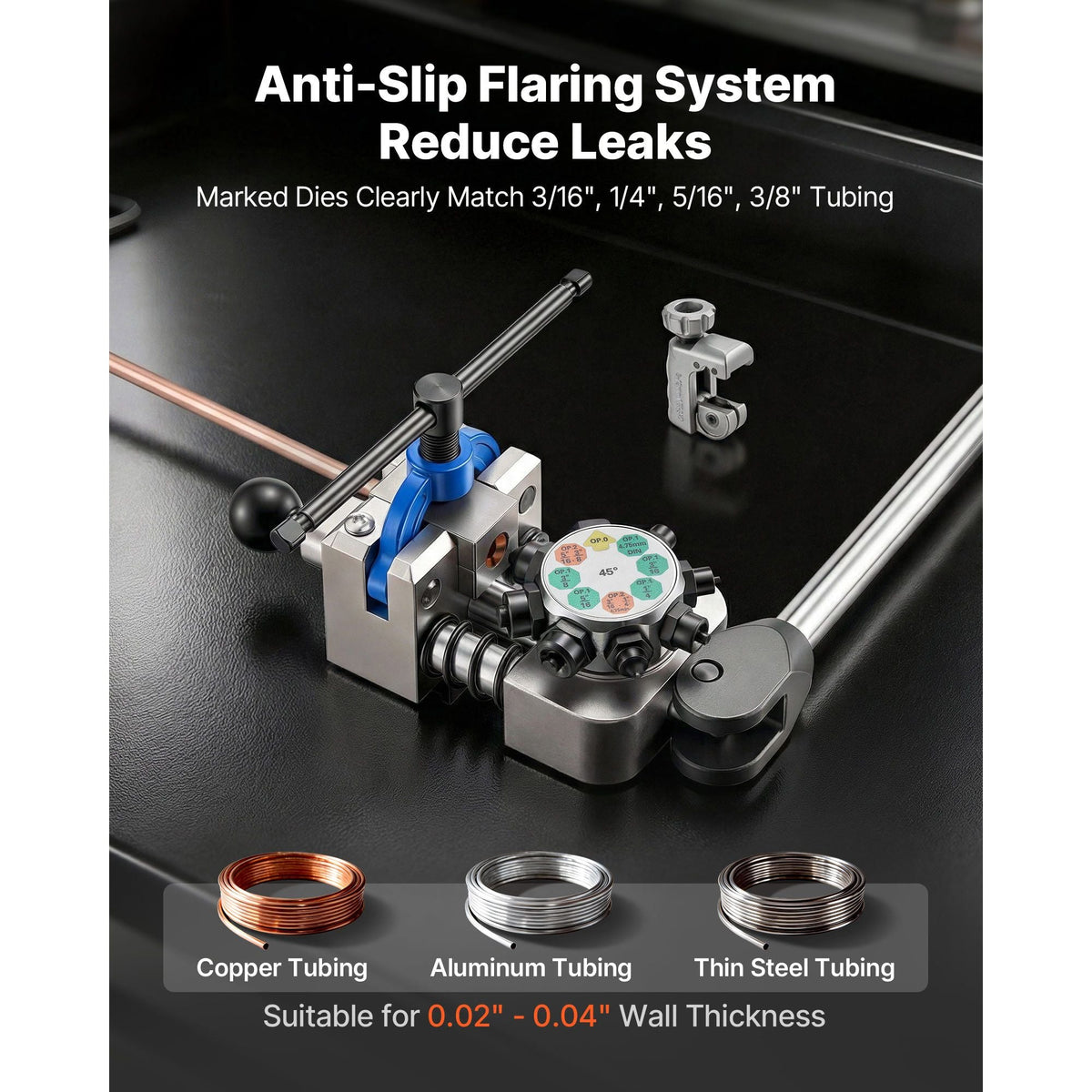 Professional Brake Line Flaring Tool, 45 Degree Double Flare Bubble Flare Tool Kit for 3/16", 1/4", 5/16", 3/8" Copper Aluminum Thin Steel Tubes