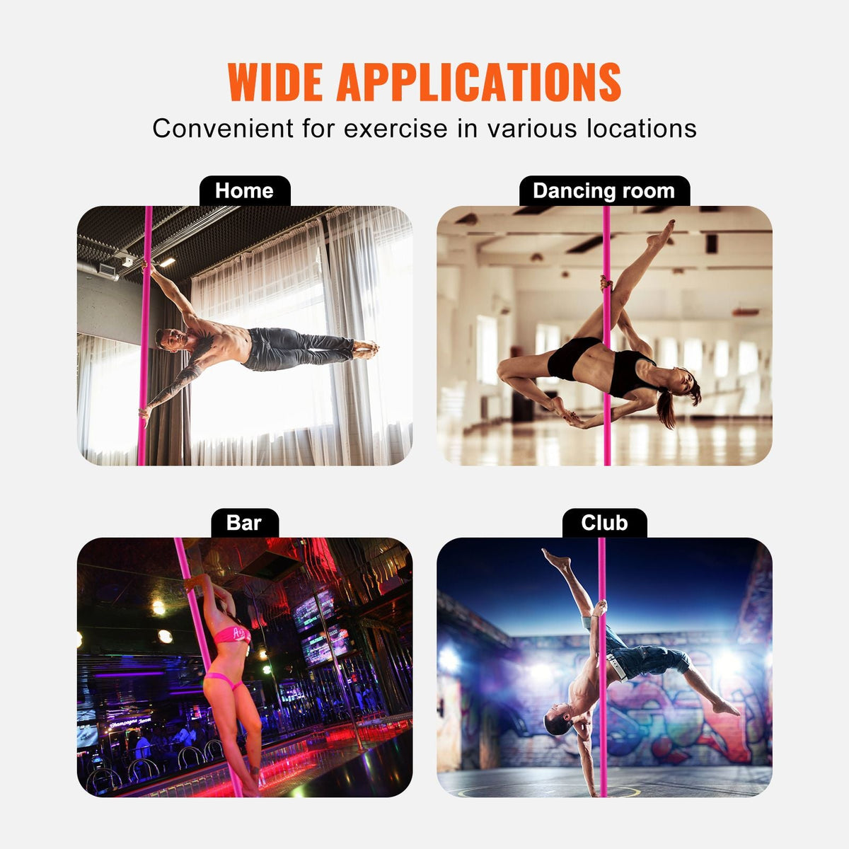 Professional Dancing Pole, Spinning Static Dancing Pole Kit, Portable Removable Pole, 40mm Heavy-Duty Stainless Steel Pole, Height Adjustable Fitness Pole, for Exercise Home Club Gym, Pink