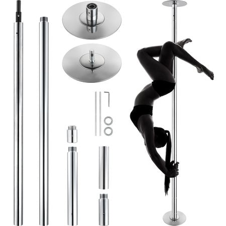 Professional Dancing Pole, Spinning Static Dancing Pole Kit, Portable Removable Pole, 45mm Heavy-Duty Stainless Steel Pole, Height Adjustable Fitness Pole, for Exercise Home Club Gym, Silver
