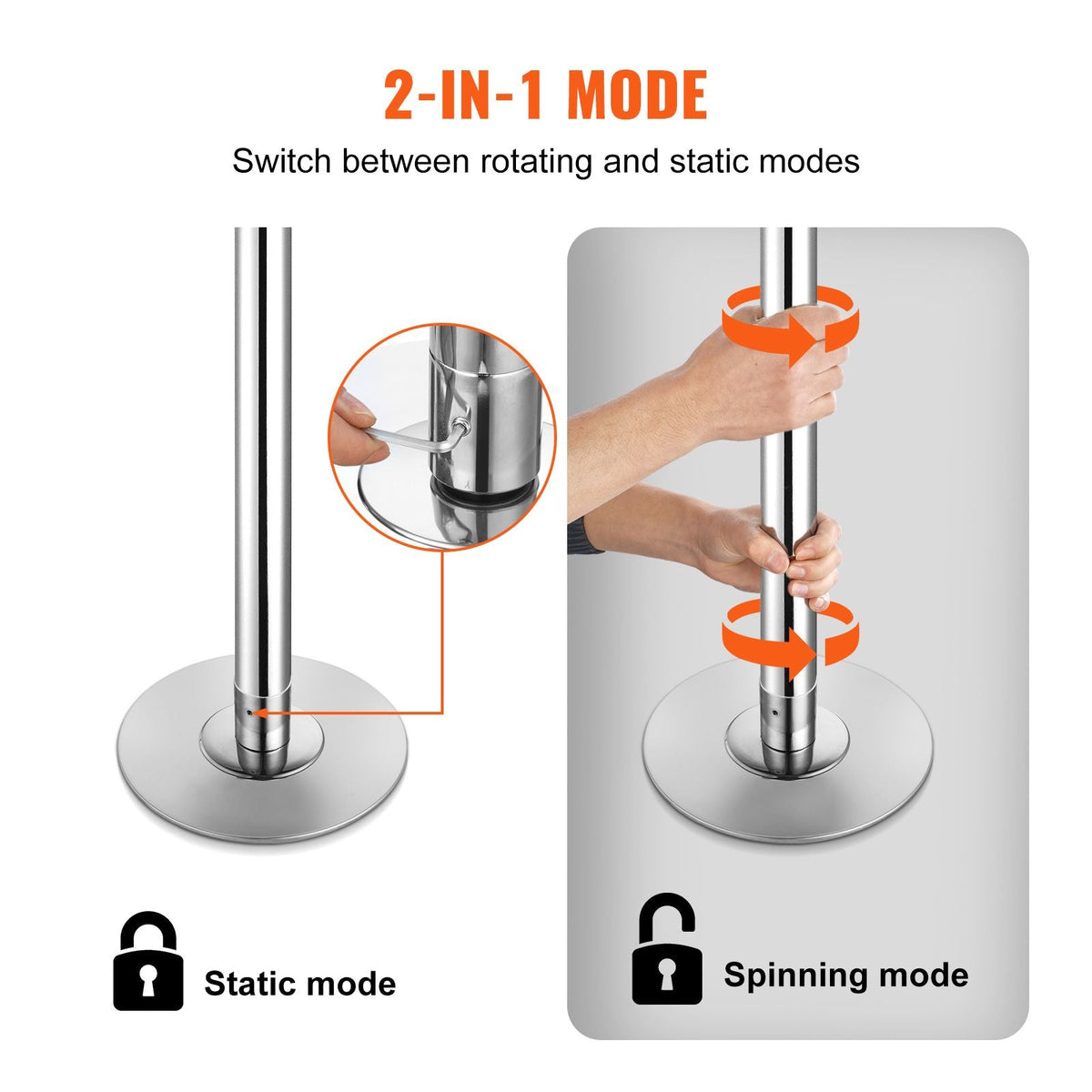 Professional Dancing Pole, Spinning Static Dancing Pole Kit, Portable Removable Pole, 45mm Heavy-Duty Stainless Steel Pole, Height Adjustable Fitness Pole, for Exercise Home Club Gym, Silver