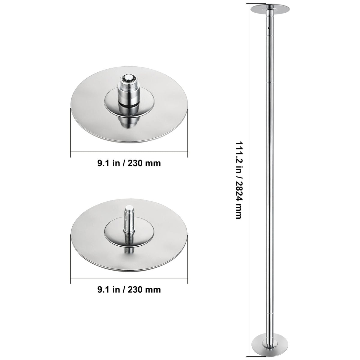Professional Dancing Pole, Spinning Static Dancing Pole Kit, Portable Removable Pole, 45mm Heavy-Duty Stainless Steel Pole, Height Adjustable Fitness Pole, for Exercise Home Club Gym, Silver