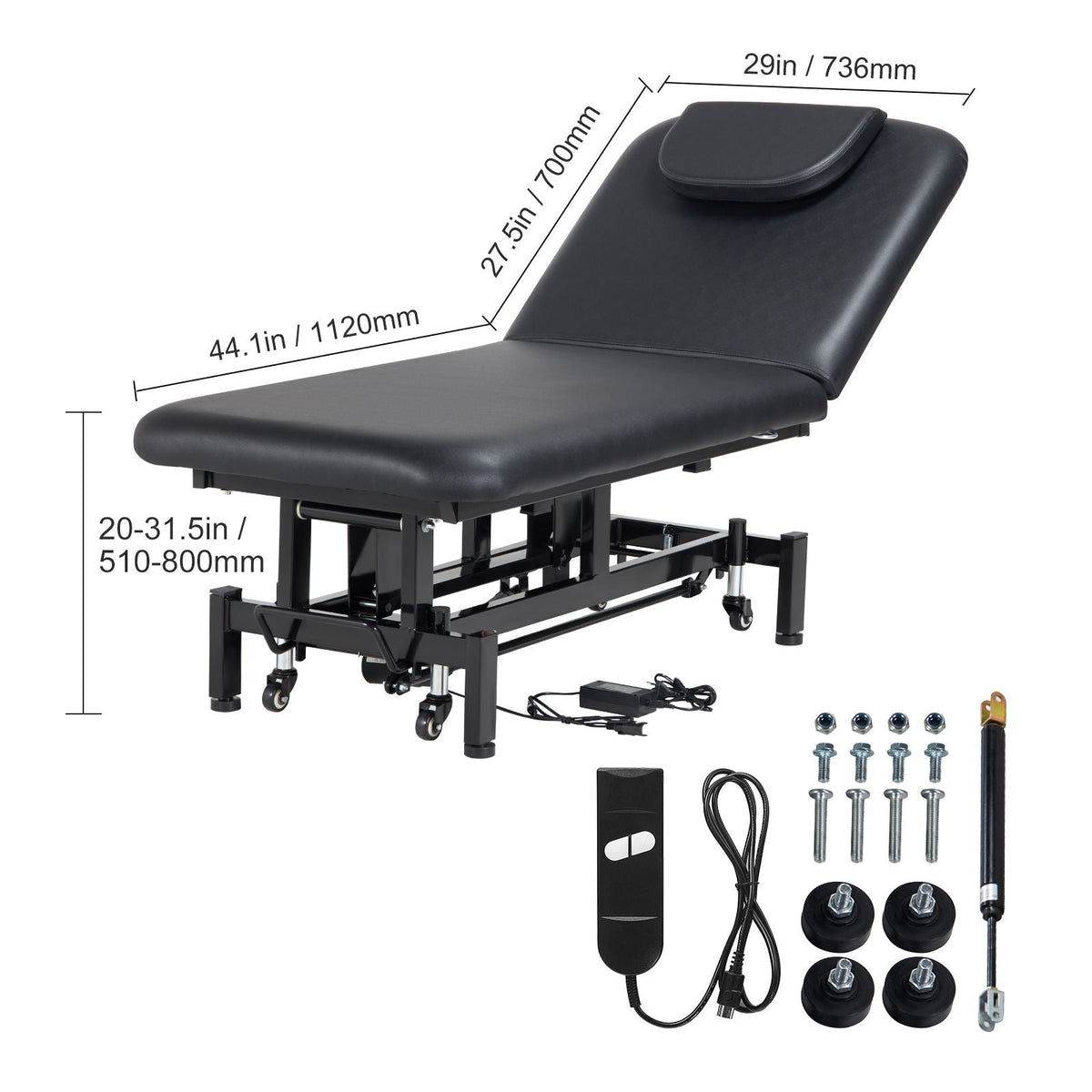 Professional Electric Lift Massage Table, 0-45° Adjustable Backrest Medical Table Beauty Bed, Height Adjustable Tattoo Spa Table on Wheels, Electric Massage Table with Headrest, 550LBS