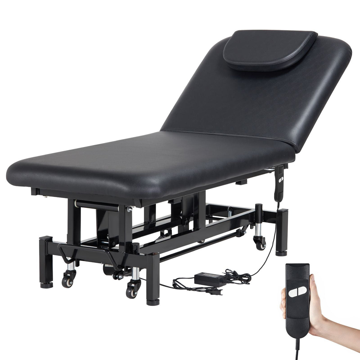 Professional Electric Lift Massage Table, 0-45° Adjustable Backrest Medical Table Beauty Bed, Height Adjustable Tattoo Spa Table on Wheels, Electric Massage Table with Headrest, 550LBS