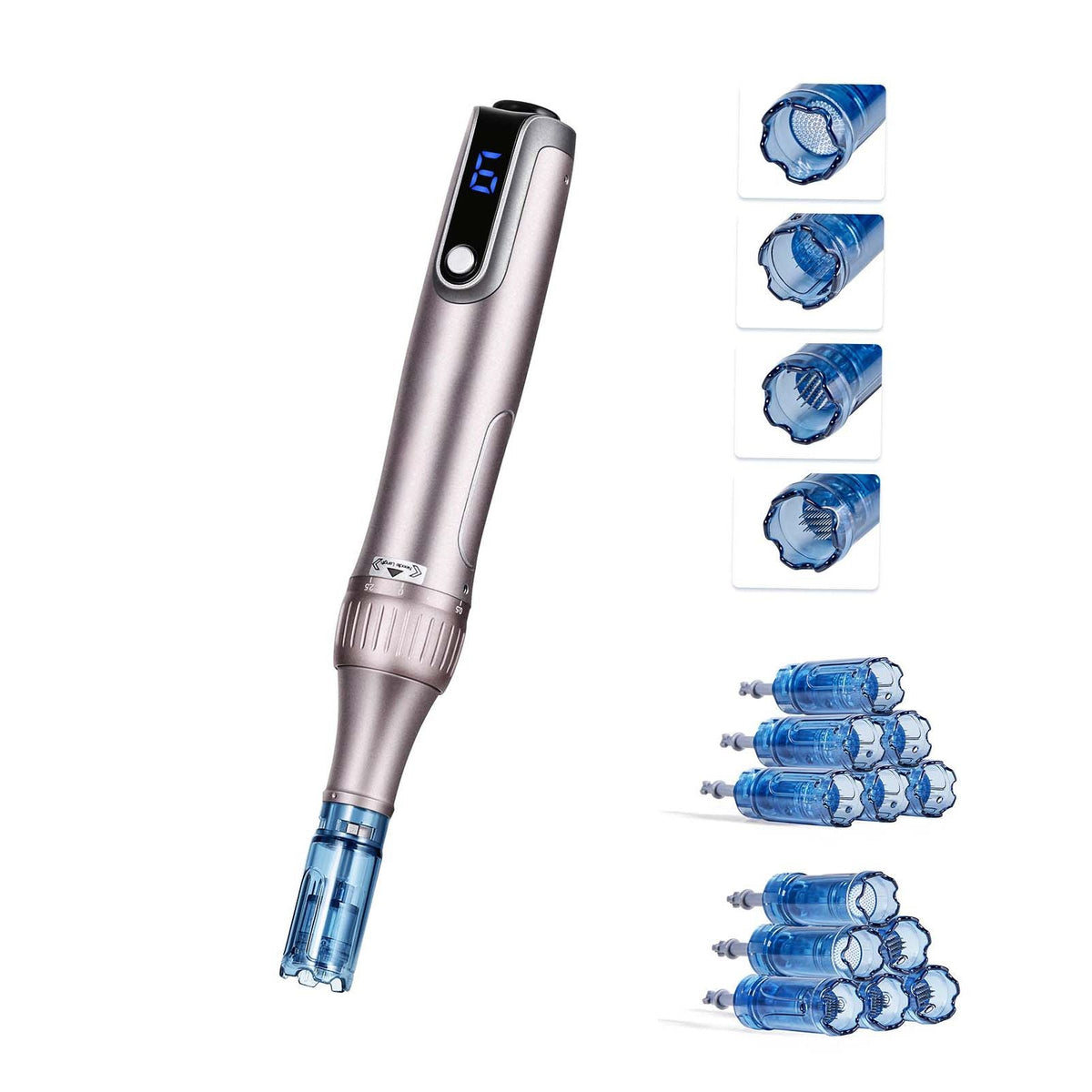 Professional Microneedling Pen M8S, Electric Derma Pen with 12PCS Anti-Backflow Cartridges, 6 Variable Speed Skin Care Beauty Device with LCD Display and 0-2.5mm Adjustable Needle Length