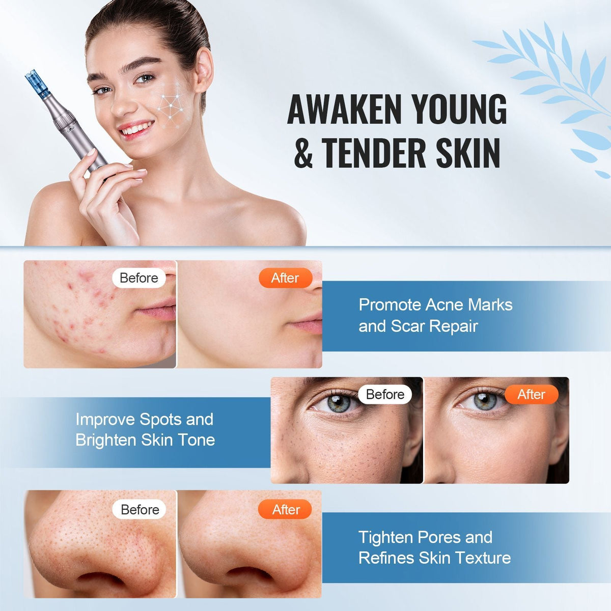 Professional Microneedling Pen M8S, Electric Derma Pen with 12PCS Anti-Backflow Cartridges, 6 Variable Speed Skin Care Beauty Device with LCD Display and 0-2.5mm Adjustable Needle Length