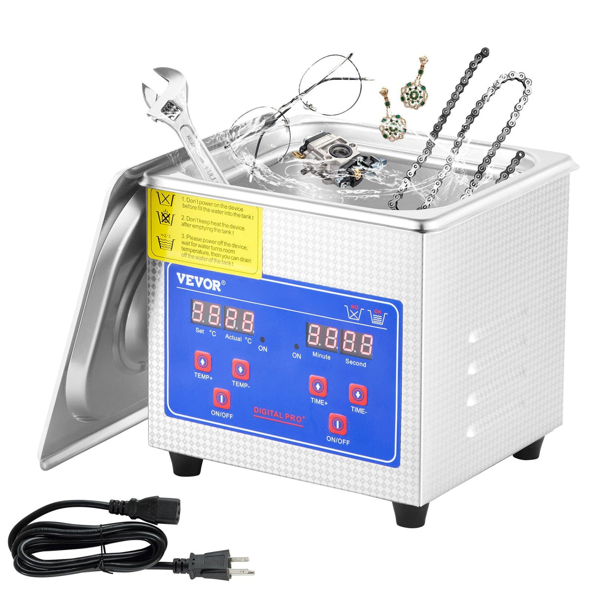 Professional Ultrasonic Cleaner, 0.3 L Ultrasonic Jewelry Cleaner with Digital Timer & Heater, Stainless Steel Industrial Sonic Cleaner 40kHz for Glasses, Watches, Rings, Small Parts