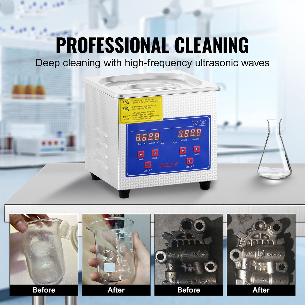 Professional Ultrasonic Cleaner, 0.3 L Ultrasonic Jewelry Cleaner with Digital Timer & Heater, Stainless Steel Industrial Sonic Cleaner 40kHz for Glasses, Watches, Rings, Small Parts