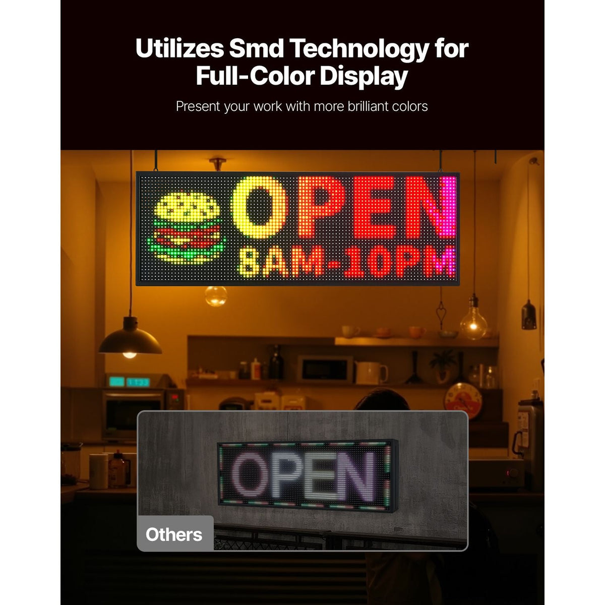 Programmable LED Sign, P10 Full Color Flexible Digital Scrolling Panel, DIY Custom Text Pattern GIF Display Board, Bluetooth APP Control Message Shop Sign, 40x14 in