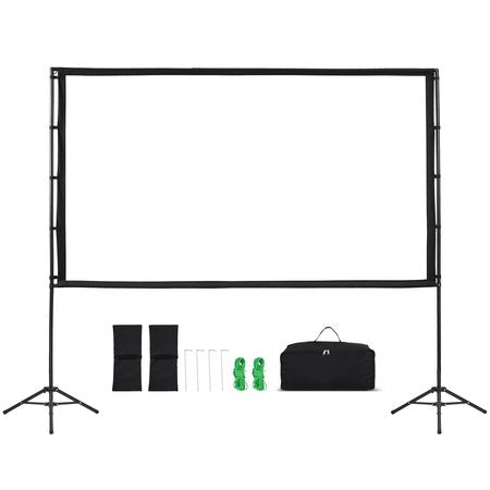 Projector Screen with Stand, 100 Inch 160° Wide Angle Indoor Outdoor Projection Screen, 16:9 4K HD Wrinkleless Portable Dual-Tripod Screens with Carry Bag, for Movie Home Theater Presentation