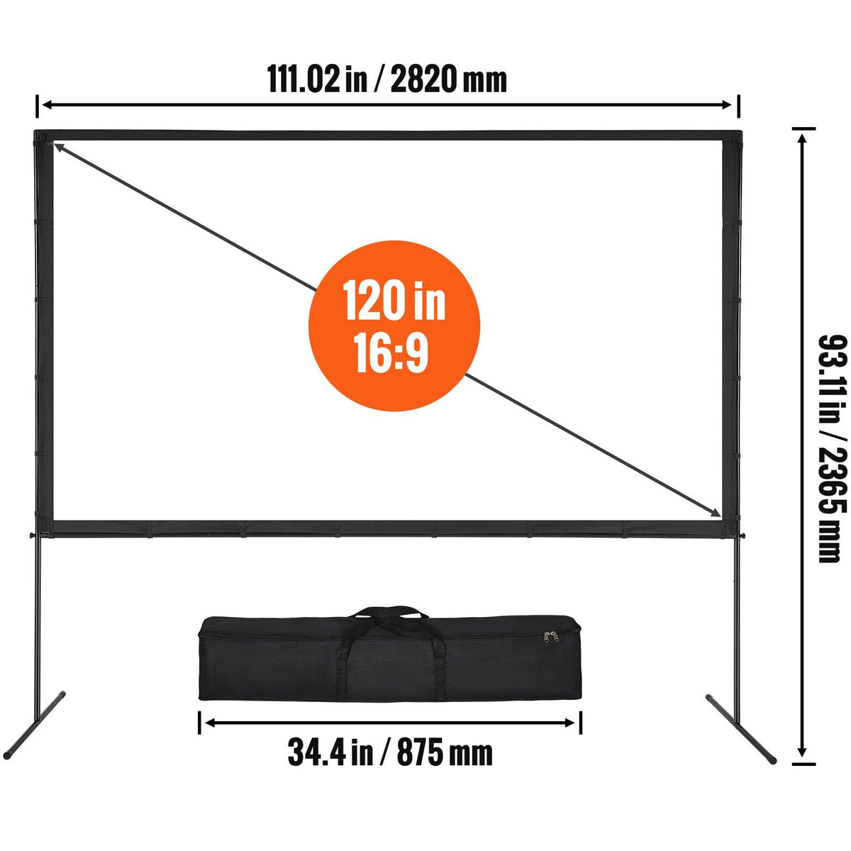 Projector Screen with Stand, 120 inch 16:9 4K 1080 HD Outdoor Movie Screen with Stand, Wrinkle-Free Projection Screen with Bar Feet and Carry Bag, for Home Theater Cinema Backyard Movie Night