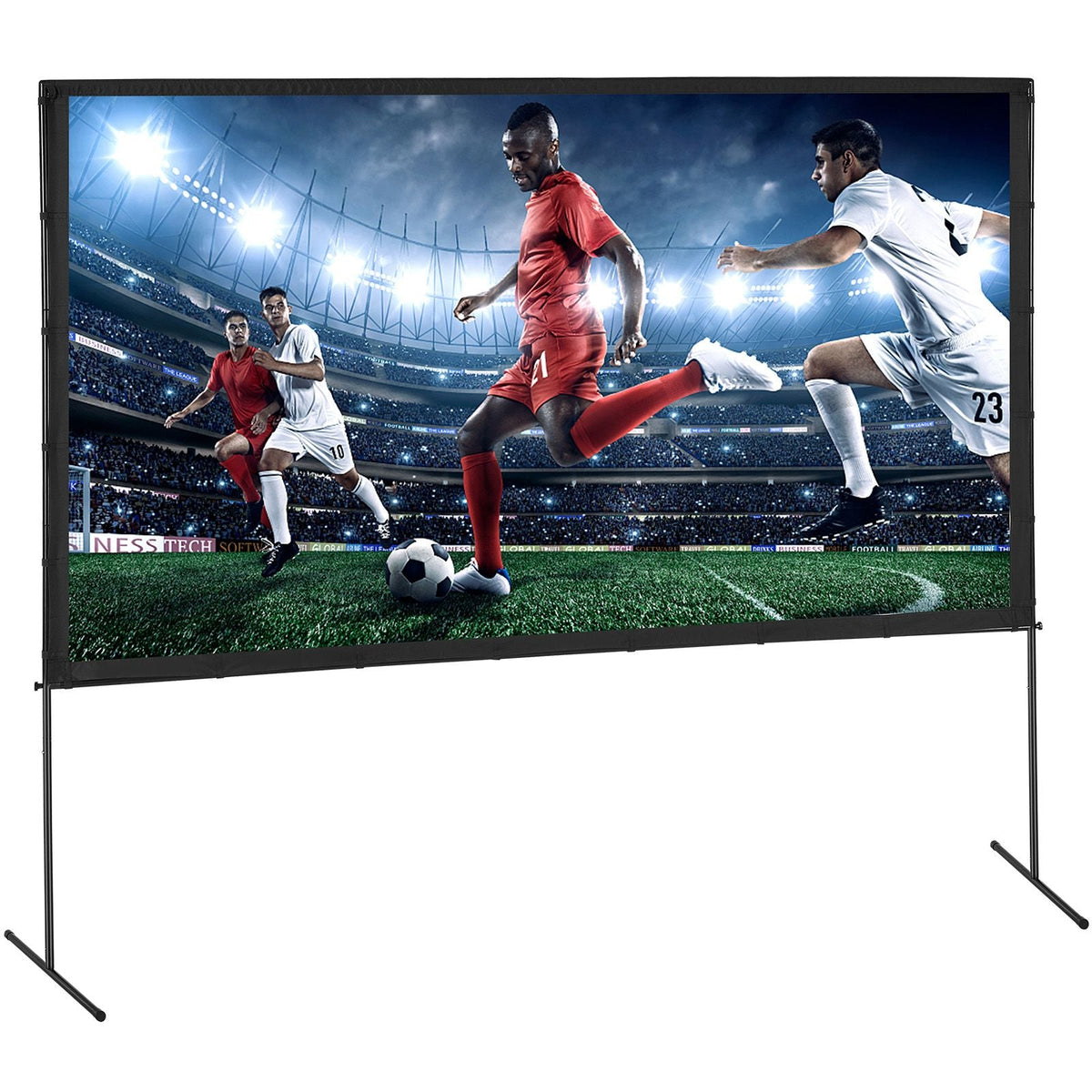Projector Screen with Stand, 120 inch 16:9 4K 1080 HD Outdoor Movie Screen with Stand, Wrinkle-Free Projection Screen with Bar Feet and Carry Bag, for Home Theater Cinema Backyard Movie Night