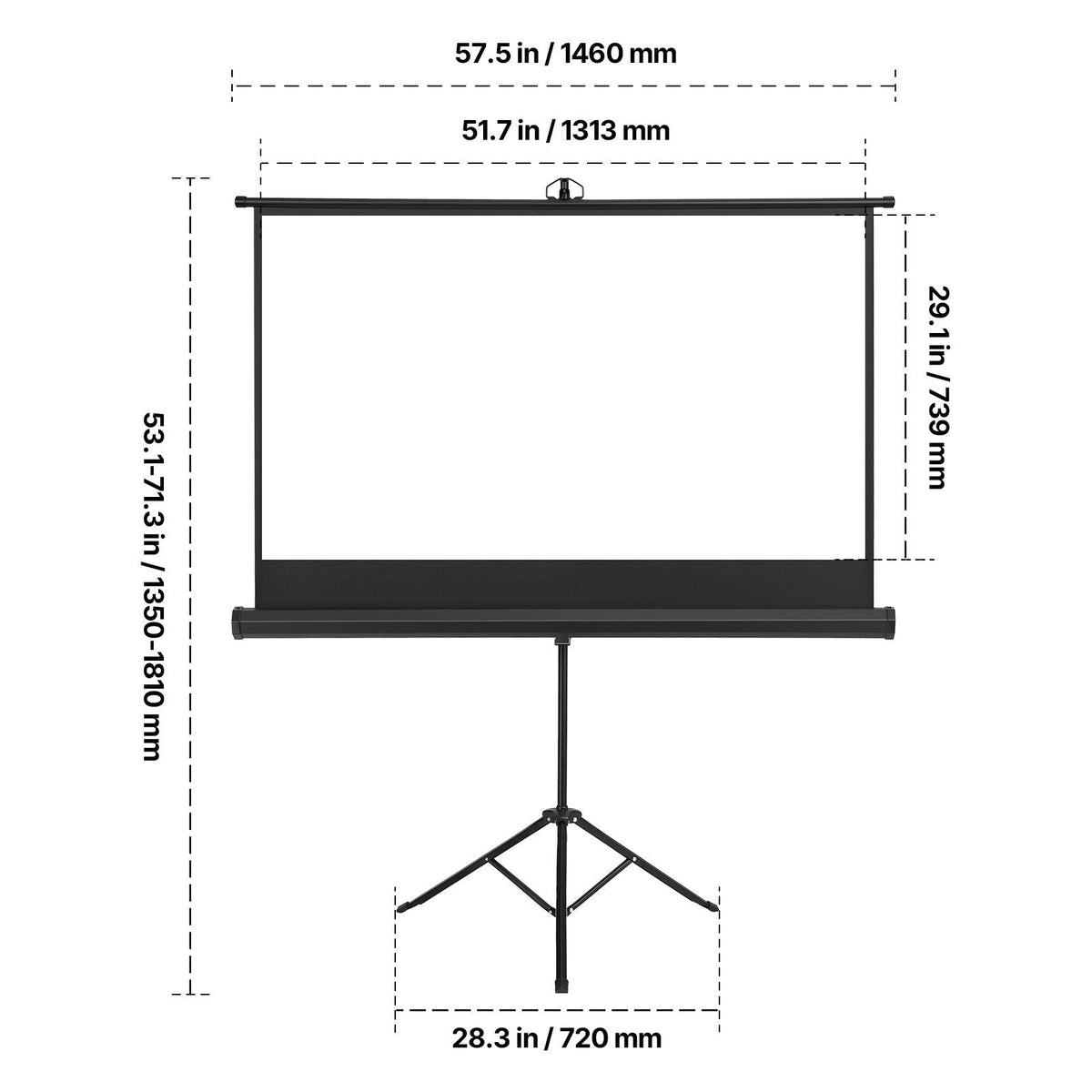Projector Screen with Stand, 60 Inch 160° Wide Angle Indoor Outdoor Projection Screen, 16:9 4K HD Wrinkleless Portable Tripod Screens with Carry Bag, for Movie Home Theater Office Presentation