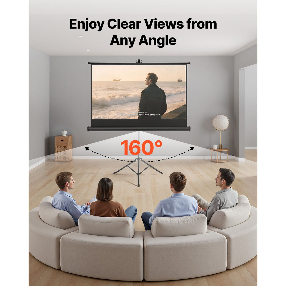 Projector Screen with Stand, 60 Inch 160° Wide Angle Indoor Outdoor Projection Screen, 16:9 4K HD Wrinkleless Portable Tripod Screens with Carry Bag, for Movie Home Theater Office Presentation