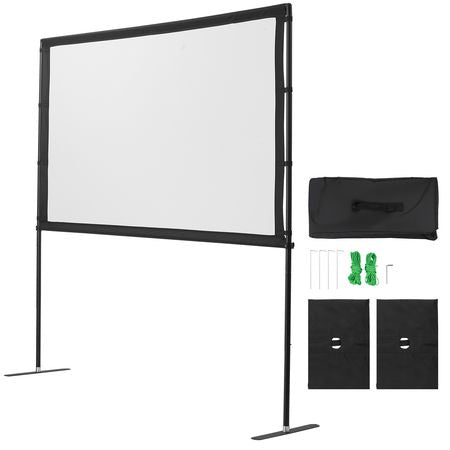 Projector Screen with Stand, 80 Inch 160° Wide Angle Indoor Outdoor Projection Screen, 16:9 4K HD Wrinkleless Portable Dual-Stand Screens with Carry Bag, for Movie Home Theater Presentation