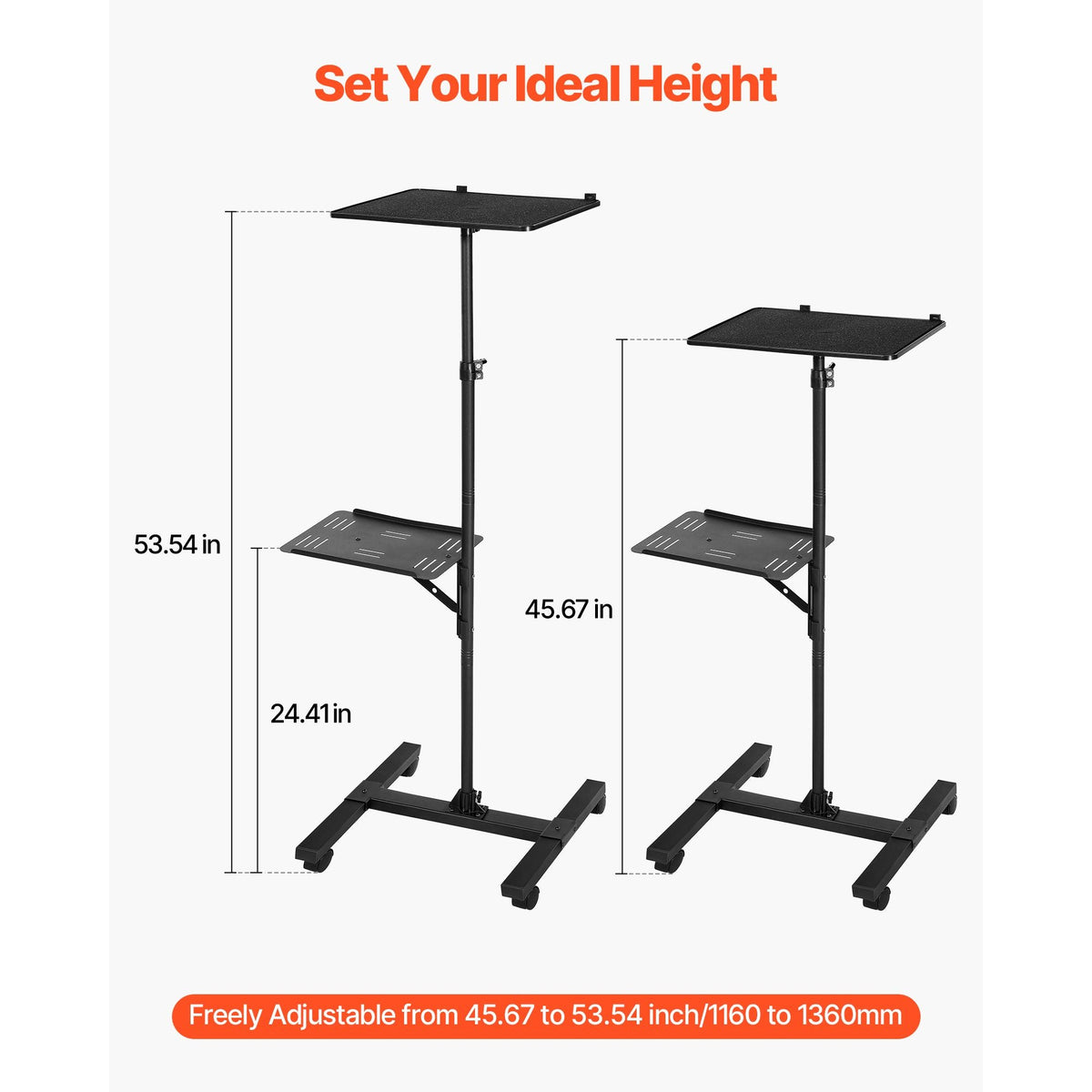 Projector Stand, 2 Shelves Laptop Floor Stand, Projector Stands Table with Adjustable Height 33.86 to 53.54 inch, I-Beam Frame Projectors Stands Tripod for Meetings, Outdoor Movies, Video Stand