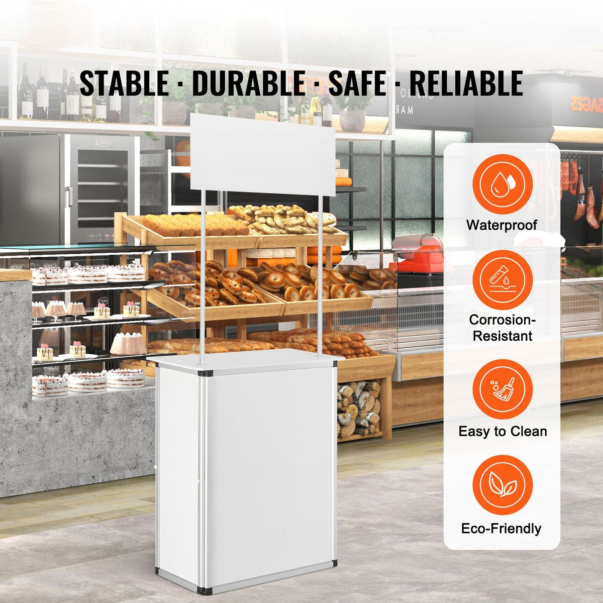 Promotion Counter Table, Portable Tradeshow Podium Table, 30.91" x 14.96" x 71.46", Display Exhibition Counter Stand Booth Fair with Wall, Pop Up Podium with Storage Rack/Carrying Bag