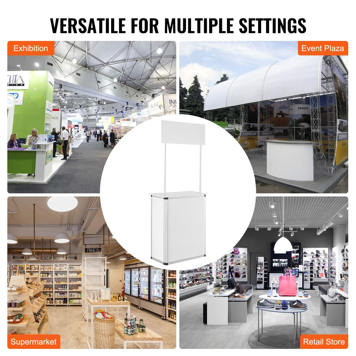 Promotion Counter Table, Portable Tradeshow Podium Table, 30.91" x 14.96" x 71.46", Display Exhibition Counter Stand Booth Fair with Wall, Pop Up Podium with Storage Rack/Carrying Bag