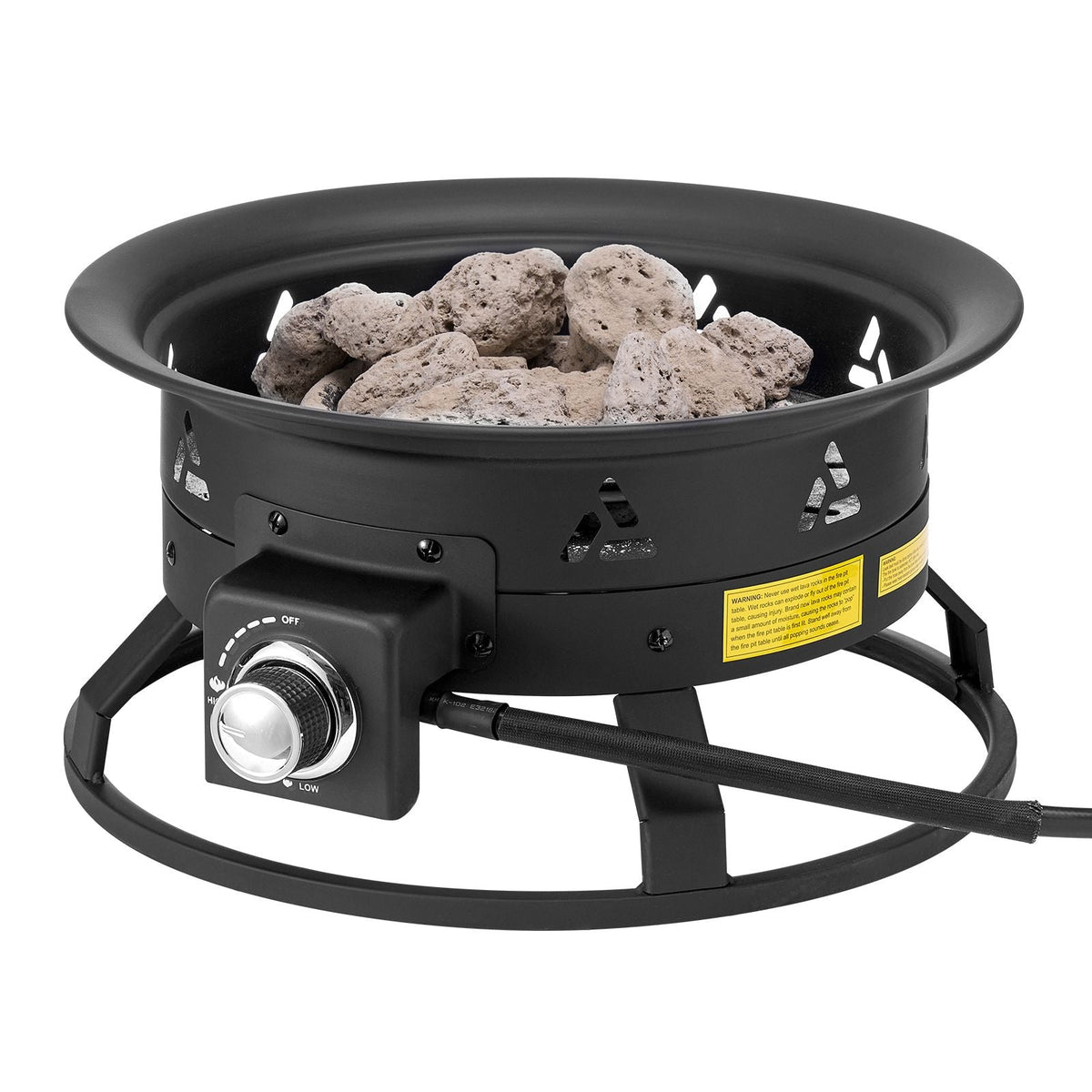 Propane Fire Pit, 19-Inch Diameter Outdoor Portable Gas Fire Pit with Cover & Lava Rocks, Adjustable Flame Height Camping Firepit for Heating, Lighting, Gathering, 58,000 BTU, Black